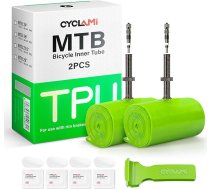 TPU velosipēda iekšējā kamera, 29 collas, 2 TPU iekšējo kameru komplekts, MTB noņemams metāla gaisa vārsts, paredzēts MTB 29 collu/27,5 collu/26 collu × 1,9–2,5 collu riepām ar Presta vārstu 45 mm (65 g)