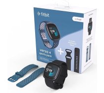 Fitbit Versa 4 fitnesa viedpulkstenis ar ikdienas gatavības rādītāju, GPS, nepārtrauktu sirdsdarbības mērīšanu, vairāk nekā 40 treniņu režīmiem, krāsā „Waterfall Blue/Platinum“, vienā izmērā (iekļautas S un L izmēra siksnas) + spo