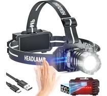 Sogdeco uzlādējamais LED galvas lukturis, 50 000 lūmenu, 8 režīmi un sarkana gaisma, galvas lukturis ar žestu sensoru, akumulators ar 5200 mAh jaudu, IPX6 ūdensizturīgs, ideāli piemērots darbam, āra aktivitātēm un kempingam