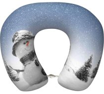 Sniega cilvēks un Ziemassvētku eglīte – ceļojuma spilvens ar atmiņas putām, kakla atbalsta spilvens, piemērots lietošanai lidmašīnā, ceļojumos, atpūtai, automašīnā, vilcienā un mājās