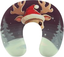 Mīlīgs Ziemassvētku ziemeļbriežu ceļojuma spilvens kakla atbalstam no atmiņas putām, U formas spilvens, mīksts un ērts ceļojuma kakla spilvens, guļamspilvens, ceļojuma piederumi lidojumam, automašīnā un birojā