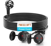 7M Schuko pagarinātājs ar 2 ligzdām, IP44 ūdensizturīgs pagarinātājs, elektrības kabeļa pagarinātājs - izmantošanai ārpus telpām, dārzā, darbnīcās, būvlaukumā (16A/250V, melns)