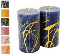 Adventes sveces ar zelta rakstu - 2 gabaliņi - Rustikāla virsma - Sveces/Pilvenu sveces - Ziemassvētki/Kristīgo vainags/Adventes vainags (Pusnakts zils, augstums: 11 cm / diametrs 6 cm - 2 gabaliņi iepakojumā)
