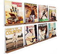 8 vinila plašu sienas stiprinājumu komplekts, koka vinila turētājs, vinila plauktu turētājs pie sienas, vinila sienas stiprinājums, plašu, CD, fotoalbumu un kolekciju izvietošanai (riekstu brūns)