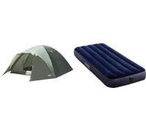 High Peak Nevada 4 kupolveida telts ar kātu, Igloo telts 4 personām, dubultās sienas, 2000 mm ūdensnecaurlaidīga un Intex gaisa gulta, 64756, krāsaina, 191 x 76 x 25 cm