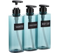 Segbeauty Zils ziepju dozators, virtuves ziepju dozators, 3 gab., 500 ml, tukšs sūkņa dozators, plastmasas, uzpildāma dozatora pudele ar uzlīmēm virtuvei un vannas istabai