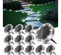 Peasur Pack of 12 Solar Floor Lights Outdoor, 8 LED Solar Lights for Outdoor Garden Weatherproof Solar Lights Garden Lighting for Ground Path Lawn Walkway Cool White