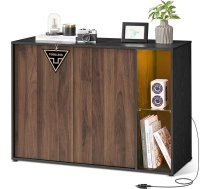 SONGMICS HOME Bufete, ļoti ātra montāža bez instrumentiem, bezinstrumentu tehnoloģija, uzglabāšanas skapis viesistabai, TV skapis ar LED apgaismojumu, regulējamiem plauktiem, moderns, melns BBK372B01