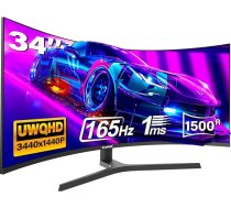 Gawfolk 34 collu izliektais spēļu monitors 165 Hz, 1500R PC ekrāns UWQHD 3440 x 1440 ar regulējamu augstumu, izliekts datora ekrāns, VA, Display Port, HDMI, atbalsta VESA 75 x 75 mm