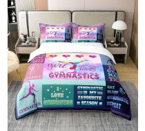 Loussiesd Gymnastics gultas veļas komplekts 135 x 200 cm 100% kokvilna Bērnu meiteņu meitenes Gymnastics sega segu komplekts Dāvanas vingrotājiem Violeta gultas veļas komplekts