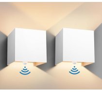 vatato 2 LED sienas lampu komplekts ar kustības sensoru, 12 W āra sienas lampas ar kustības sensoru, regulējams gaismas kūlis, 3000 K IP65 āra lampas, iekštelpu/āra sienas lampas guļamistabai, dārzam, baltas krāsas
