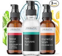 YEOUTH C vitamīna, retinola un hialurona serums - 3 x 30 ml sejas seruma komplekts sievietēm un vīriešiem - hialuronskābe, retinols un C vitamīns sejai
