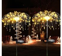 Saules apgaismojums āra dārzam, 2 gabali 150 LED saules uguņošanas ierīces saules enerģijas dekoratīvais kociņš ainavas apgaismojumam celiņam pagalmā Ziemassvētku svinībām, terases dekorēšanai (silti balta)