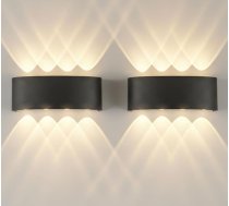 2 iekštelpu sienas lampu komplekts, melns, augšupvērsta sienas lampa, iekštelpās, 8 W, 3000 K, IP65 Aluminium LED, silti balta, āra lampa, siena viesistabai, guļamistabai, ārtelpai, gaitenim, balkonam, kāpnēm
