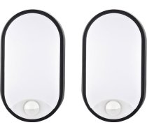 18 W ovāla LED āra sienas lampa ar PIR kustības sensoru, 4000 K, IP65, ūdensizturīga, dārzam, terasei, garāžai, gaitenim, pagrabam, ziemas dārzam, melnā krāsā - LED sienas lampa ar kustības sensoru, 2 gab. komplektā