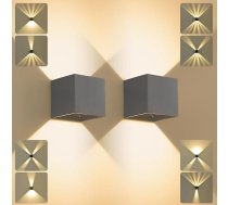 SANSHI 2 LED sienas lampu komplekts iekštelpām/āra telpām, 12 W āra lampas, IP65 ūdensizturīga āra sienas lampa, 3000 K silti balta āra lampa, moderna āra lampa, dārza āra lampa, regulējams leņķis, tumši pelēka krāsa