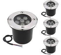 4 LED iebūvēti grīdas prožektori, 6 W iebūvēts grīdas apgaismojums āra gaismām, grīdas lampa āra gaismām, nerūsējošais tērauds, 12 V-24 V DC, nerūsējošā tērauda apaļš, vēsā baltā krāsā, IP67 ūdensizturīgs āra lietošanai