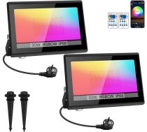 T-SUN RGB LED āra prožektors, 30 W viedais RGB prožektors ar Bluetooth lietotni un tālvadības pulti, 16 miljonu krāsu LED prožektors, IP66 ūdensizturīgs prožektors dārziem, pagalmiem (2 gab.)