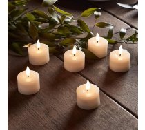 Lights4fun TruGlow 6 tējas gaismas sveču komplekts Silti baltas gaismas diodes ar taimera funkciju Ar akumulatoru darbināmas Lieldienu Ziemassvētku Adventes Adventes Īsta vaska mirgojoša liesma Mazs augstums 3 cm Krēms