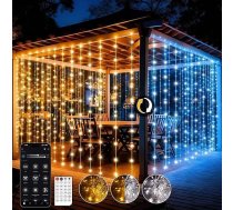 600 LED gaismas aizkars Ziemassvētku gaismas aizkars ārā 6 m x 3 m Pasaku gaismas aizkars 17 režīmi ar lietotni un tālvadības pulti, Ziemassvētku rotājumi ārā Iekštelpu rotājumi logu sienām Balkons (silti balta un auksti balta)