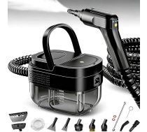 Rokas tvaika tīrītājs 2500 W, 1600 ml ūdens tvertne, 3 līmeņu regulējams rokturis, 105°C augsta temperatūra un 3 bāru spiediens, 15 s ātra sildīšana, 10 piederumi, automašīnai/logam/virtuvei (melns)