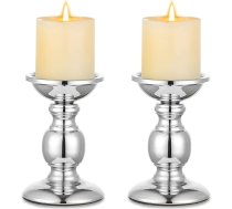 Nuptio Silver Pillar Candle Holder, kāzu centrālais elements, metāla sveču turētājs 8 cm svecēm, statīvs dekorēšanai, ideāli piemērots kāzām, īpašiem pasākumiem, ballītēm, viesistabām, 2 gab. iepakojums