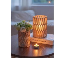 NUPTIO rotangpalmas laternas Boho: 2 sveču turētāji Pillar Candle Candle Holder ar stikla cilindriem Dekoratīvās dzīvojamās istabas vāzes lauku mājas stilā Āra galda apdare Vannas istabas palodze Kafija
