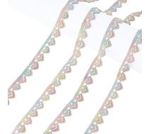 AHANDMAKER 10 jardi krāsains mežģīņu apdares ar sirdīm 3/8 collas plata mežģīņu lenta ar sirds izšuvumu metāliska auduma apdares malas apdares apdares šūšanai amatniecības dāvanu iepakojuma aizkaru somas dekori
