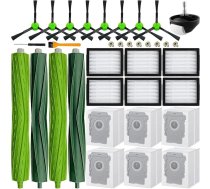 Roomba i3, i3+, i4, i6, i6+, i7, i7+, i8, i8+/Plus E5, E6, E7 I, E un J sērijas putekļu sūcēji, 2 rullīšu birstes, 8 HEPA filtri, 8 sānu birstes, 1 stūres ritenis, 6 putekļu sūcēju maisiņi.