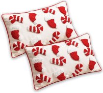 Ziemassvētku spilvenu pārvalks Pack of 2 Plush Embroidery Ziemassvētku spilvenu pārvalks Ziemas spilvenu pārvalki Dekoratīvie pūkaini lina auduma dīvāna spilvenu pārvalka apdare guļamistabai Sarkans 30 x 50 cm
