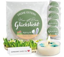 Mazas Lieldienu dāvanas - 12 x Lucky Light tējas lampiņas ar vēstījumu | Laimīgu Lieldienu dāvana pieaugušajiem, suvenīrs un galda dekorēšana | Berlīnē ražota dāvanu ideja no pārstrādāta materiāla