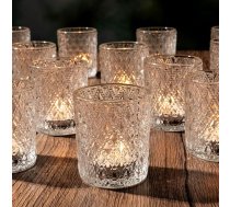 12 tējas lampu turētāji, caurspīdīga stikla laterna ar reljefu dimanta rakstu galda dekorēšanai, romantiskas mazas svecīšu burciņas kāzām, dzimšanas dienai, Ziemassvētkiem, mājas dekorēšanai, 5 cm x 6 cm