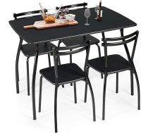 Giantex Dining Table with 4 Chairs, Dining Table and 4 Dining Chairs Metal Frame with Curved Backrest Ergonomic Non-Slip Feet for Home Living Room Kitchen Modern Style Black