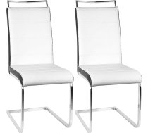 homewell Dining Room Chairs, Set of 2, Ergonomic Seat, U-Shape Dining Room Chair, Swing Chair, Cantilever Chair, PU Leather Padded Kitchen Chair and Stainless Steel Legs (White and Black, 2)
