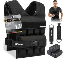 NEOLYMP svara veste 20 kg – 16 metāla bloki pa 1,2 kg – nepārtraukti regulējama līdz 20 kg – neslīd – vingrošanas un spēka treniņu aprīkojums – svara veste – disku veste vīriešiem un sievietēm