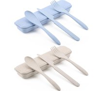 2 pāru galda piederumu komplekts – pārnēsājami ceļojuma galda piederumi ar futrāli, plastmasas galda piederumi lietošanai ārpus telpām, galda piederumi ceļojumiem, karote, nazis, dakša, piknika galda piederumi, atkārtoti lietojami kempinga g