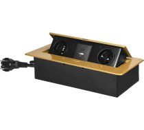Iebūvētas mēbeļu kontaktligzdas ar plakanu flīzētu malu, USB lādētājs un 1,5 m kabelis, 2x2P+Z, 2xUSB (A+C tips; 3,6A), zelta krāsā