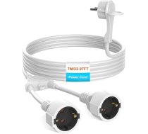 Pagarināšanas kabelis ar 2 Schuko ligzdām, pagarināšanas kabelis ar plakanu savienotāju, 7 m, aizsardzība pret pieskārienu, izmantošanai iekštelpās, IP20, 1 mm², 250 V, 16 A, 3680 W - balts