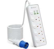 16A 4 virzienu pagarinātājs ar 2 USB + 4 C tipa 5M zils kabelis ar pielāgotu slēdzi autofurgoniem, treileriem un kempingiem