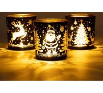 Ziemassvētku tējas gaismas turētājs, 3 komplekts, melns zelta laternas stikls galda dekorēšanai, Ziemassvētki, sveces turētājs ar Ziemassvētku vecīša, ziemeļbrieža, sniegpārsliņas stiklu ballītei, viesistabai, kamīna dekorēšanai