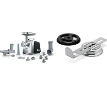 Bosch MFW68660 ProPower gaļasmašīna (liela bloķēšanas jauda 2200 W, ātra apstrāde, 880 W) melna & MUZ9SV1 Nerūsējošā tērauda cepumu piederums gaļas mašīnai MUM9 virtuves kombainam MUM9