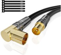 5M RG6 4K antenas kabelis 90° leņķī / taisns, satelīta kabelis, koaksiālais HD TV kabelis - 75 Ohm IEC- zeltīti izturīgi metāla savienotāji, ciparu un analogajai TV, ar 5 kabeļu saitēm