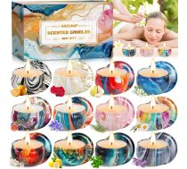 12 aromātisko sveču dāvanu komplekts, 100 % dabīgs sojas vasks, aromātiskās sveces, pretstresa, komplekts aromterapijai, masāžai, Ziemassvētkiem, dzimšanas dienām