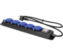 Pagarinātājs darbnīcai, aizsargāts pret šļakatām, ar slēdzi, 5 kontaktligzdas 2P+Z, IP44, gumijas kabelis, H05RR-F 3x1,5 mm, garums 5 m?