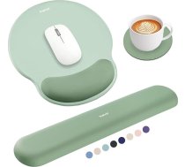 Sushret Peles paliktnis un tastatūras plaukstas locītavas balsts, 3-in-1 ergonomisks gēla atmiņas putu plaukstas balsts ar plaukstas atbalstu, spēļu peles paliktnis roku balsts datoram, biroja galda piederumi, zaļš