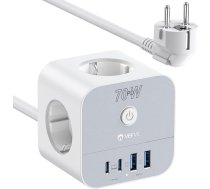 VEFVE 70 W USB-C lādētājs, 7-in-1 kontaktligzdu kuba ar slēdzi, 5 m ligzda ar USB ātro uzlādi, saderīgs ar iPhone 17/Pro/Pro Max/16/15, MacBook Air, iPad, Pixel, Galaxy, klēpjdatoru, portatīvo datoru
