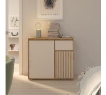 Forte Eliston kumode 90, moderna kumode ar līstīšu dizainu, 2 durvis, 1 atvilktne, dzīvojamā istaba, guļamistaba, Mauvella ozola koka apdare, Kašmiras bēšs, 89 cm plata x 81,7 cm augsta x 41,5 cm dziļa