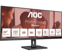 AOC U34E2M - 34 collu WQHD monitors, 100 Hz, 4 ms, adaptīvā sinhronizācija (3440 x 1440, HDMI, DisplayPort), melns