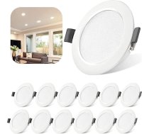 Tailcas LED iegremdējamie prožektori 230 V, 5 W, plakans LED prožektors IP44 12 gab., 68-80 mm uzstādīšanas diametrs Griestu prožektori Padziļinājumā iebūvējamās gaismas 4000 K neitrāli balta 450 lm uzstādīšanas dziļums 25 mm Griestu pro
