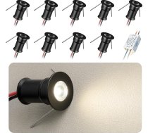 902 30° LED mini prožektors, DC 12 V, 1 W, 80 Ra, 75 lm, kompakts dizains, iedziļināts, piemērots skapju apgaismojumam (piemēram, vīna skapji, apavu skapji u. c.), iekļauts barošanas bloks (4000K, melns, 9 iepakojumi)